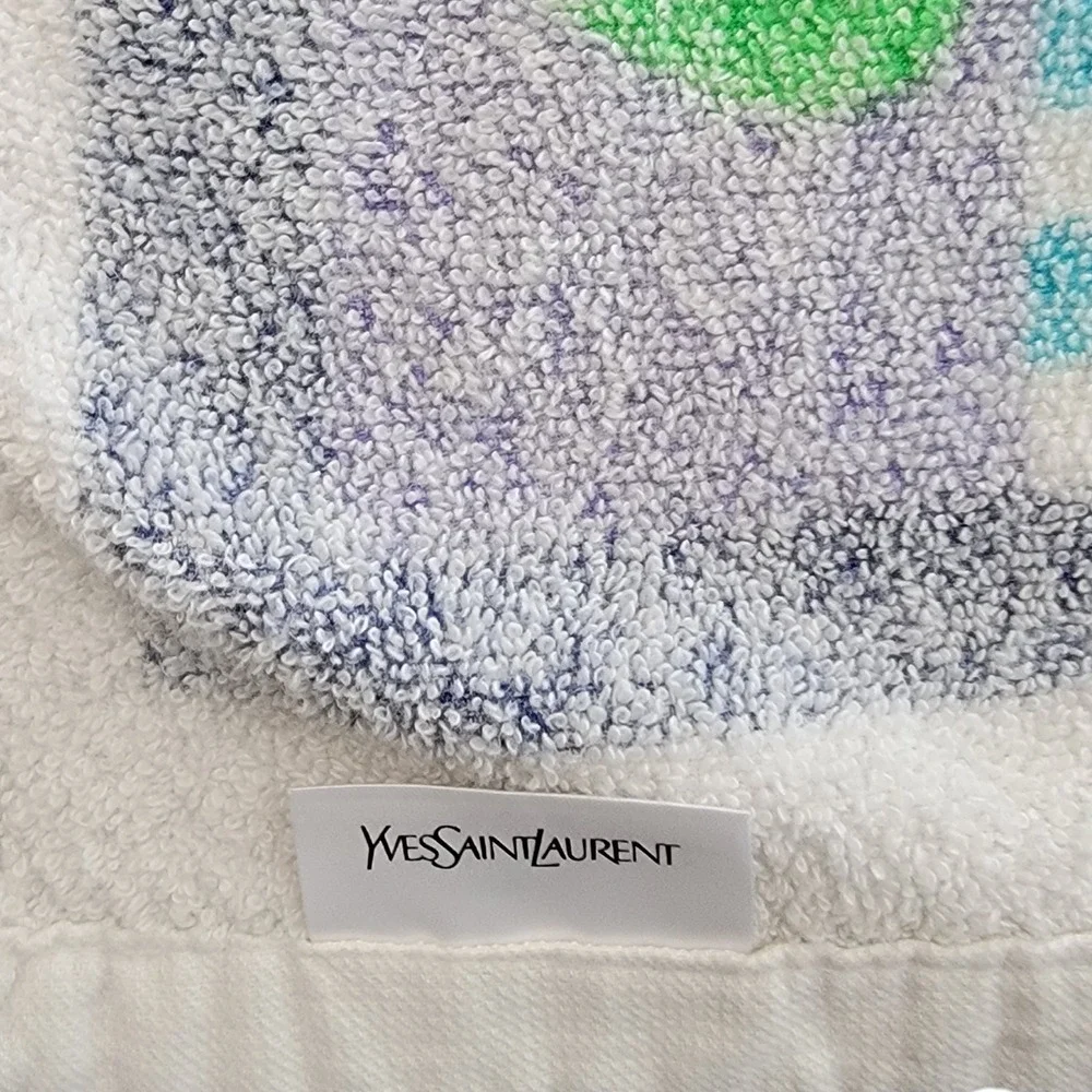 Vtg YSL Yves Saint Laurent Beach Towel Multi Striped Logo Cotton Japan Flaw
